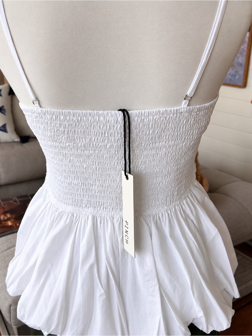 NWT PINCH White Bubble Hem Peplum Tank Top Smocked Cotton Large - Picture 4 of 8